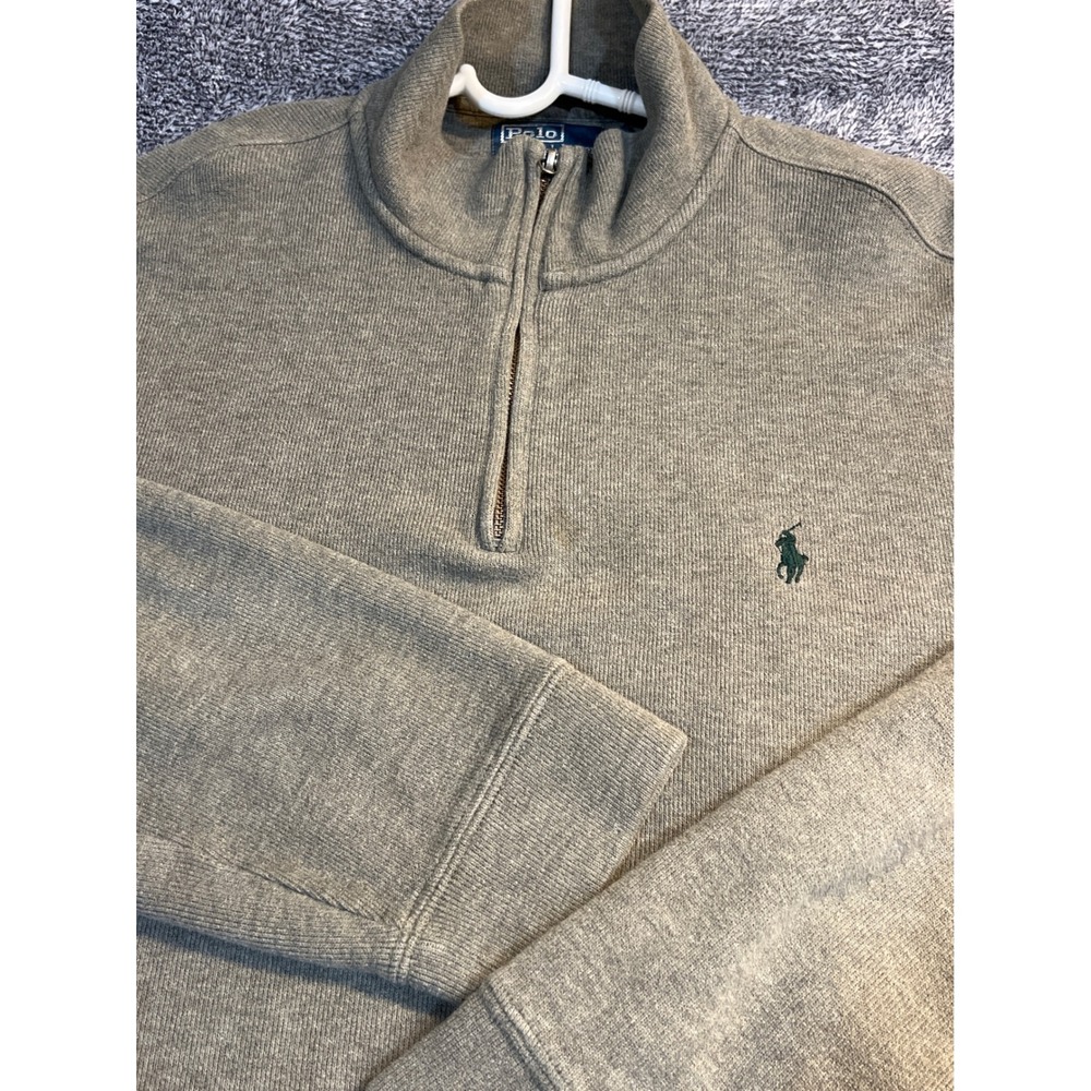Polo Ralph Lauren Mens XL Quarter Zip Pullover Cotton Ribbed Sweater Olive Green